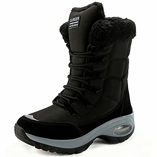 GURGER Winterstiefel Damen Wasserdicht Gefütterte Schneestiefel Frauen Winter Stiefel Warm Rutschfeste Winterboots Schwarz Gr 41 von GURGER