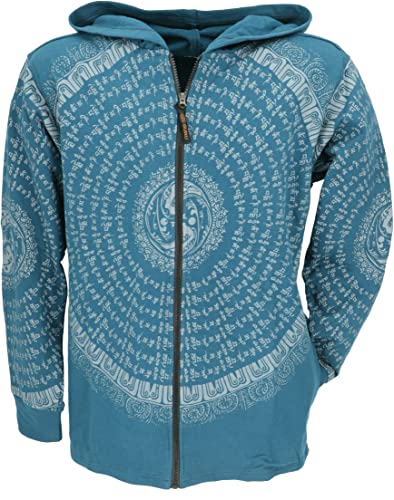 GURU SHOP Goa Jacke, Sweatshirt Jacke mit Mandala, Petrol, Baumwolle, Size:M von GURU SHOP