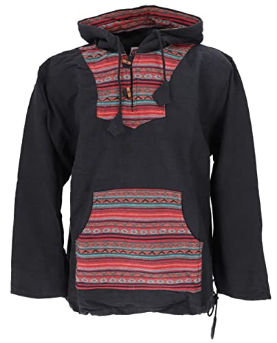 GURU SHOP Goa Kapuzenshirt, Baja Hoody, Schwarz/bunt, Baumwolle, Size:L von GURU SHOP