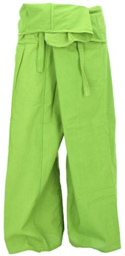 GURU SHOP Thai Fischerhose aus Baumwolle, Loose fit Wickelhose, Weite Yogahose, Herren/Damen, Lemongrün, Size:One Size von GURU SHOP