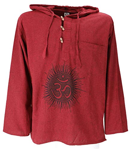 GURU SHOP Yoga Hemd, Goa Hemd Om, Sweatshirt, Bordeaux/schwarz, Baumwolle, Size:L von GURU SHOP