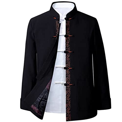 GVILTY Chinesisch traditionelle Langarm Tang Anzug Hanfu für Männer, Stickerei Kung Fu Kleidung Tops Traditioneller alter Kostüm Kampfkunstanzug Taichi Jacke Hemd black-L GVILTY Chinesisch traditionelle Langarm Tang Anzug Hanfu für Männer, Stickerei Kung Fu Kleidung Tops Traditioneller alter Kostüm Kampfkunstanzug Taichi Jacke Hemd black-L von GVILTY