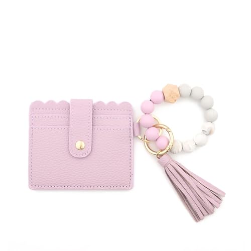 Mini-Handgelenktasche für Kreditkarten, Ausweis, mit Quasten, Kristall-Perlen, niedliches Geschenk für Frauen, Mädchen, Mutter, Violett, Keychain+Bag, Modisch von GVRGO