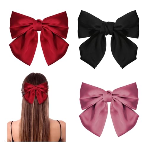 GWAWG 3PCS Schleife Haarspange， Haarspangen mit Schleife，Französische Haarspangen Mädchen Haarspangen(Schwarz, Rosa und Rot) von GWAWG