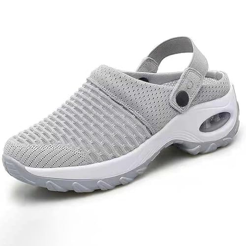 GYCF Air Cushion Bequeme Slip-On Schuhe Sandalen Wanderschuhe für Damen,Orthopädische Diabetiker Turnschuhe,Atmungsaktive Slip-On-Sneaker für Damen,Grau,37EU von GYCF