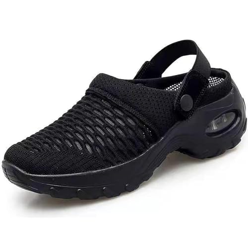 GYCF Air Cushion Bequeme Slip-On Schuhe Sandalen Wanderschuhe für Damen,Orthopädische Diabetiker Turnschuhe,Atmungsaktive Slip-On-Sneaker für Damen,Schwarz,36EU von GYCF