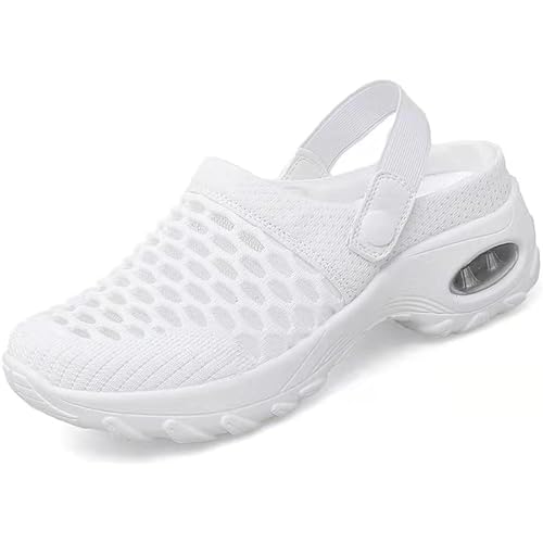 GYCF Air Cushion Bequeme Slip-On Schuhe Sandalen Wanderschuhe für Damen,Orthopädische Diabetiker Turnschuhe,Atmungsaktive Slip-On-Sneaker für Damen,Weiß,37EU von GYCF