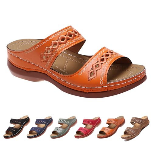 GYCF Damen Sommer Comfort Orthopädische Schuhe,Sandalen Keilabsatz Slippers,Sommer Lightweight Sandalen Aushöhlen Sandaletten Slingback Open Toe Schuhe,Orange,36EU von GYCF