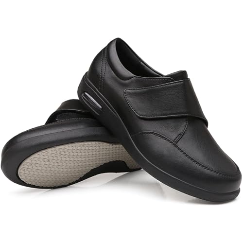 GYCF Diabetiker Lederschuhe,Extra Weite Passform Orthopädischer Schuhe,Diabetikerschuhe Für Herren,Hoher Spann Medizinische Schuhe Rehaschuhe,Schwarz,47EU von GYCF