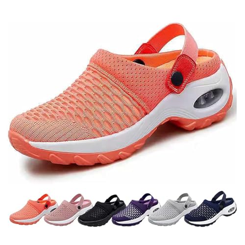 GYCF Luftkissen Slip On Schuhe Für Damen,Orthopädische Freizeit-Walking-Sneaker für Zusätzliche Fußentlastung,Damen Sommer rutschfeste Sneaker,Orange,35EU von GYCF