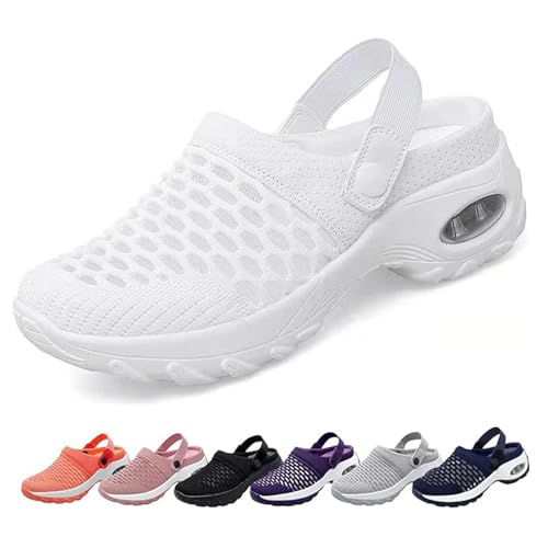 GYCF Luftkissen Slip On Schuhe Für Damen,Orthopädische Freizeit-Walking-Sneaker für Zusätzliche Fußentlastung,Damen Sommer rutschfeste Sneaker,Weiß,35EU von GYCF