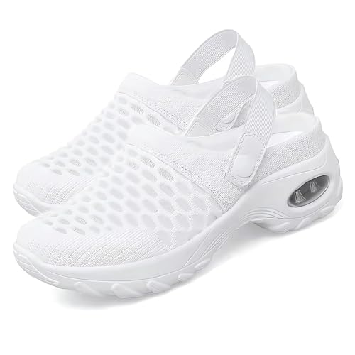 GYCF Luftkissen-Slip-On-Wanderschuhe Für Damen,Orthopädische Diabetiker Sandalen Mit Fußgewölbeunterstützung Für Frauen,Leichtem Luftpolster Turnschuhe,Weiß,35EU von GYCF