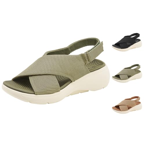 GYCF Modische flache Slip-On Sandalen für den Sommer,Frauen Slide Sandalen,Leichte Damen Sandals Bequeme Flach Elegant Sandaletten Sandalen,Grün,35EU von GYCF