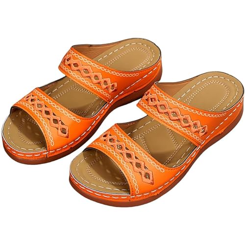 GYCF Orthopädische Sandalen,Damen Sommer Modische Peeptoes Keilsandalen,Comfort Sandaletten,Strandsandalen Sommerschuhe Plattform Plateau Schuhe,Orange,39EU von GYCF