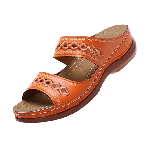 GYCF Orthopädische Schuhe Damen Arch Fit,Damen Sommer Modische Peeptoes Keilsandalen,Sommer Sandalen Aushöhlen Sandaletten Slingback Open Toe Schuhe,Orange,35EU von GYCF