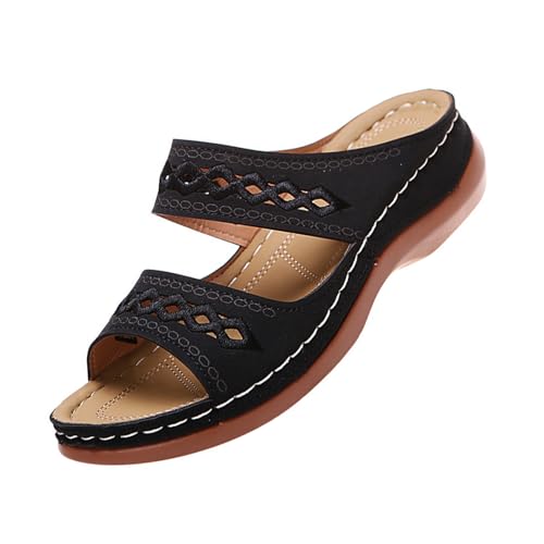 GYCF Orthopädische Schuhe Damen Arch Fit,Damen Sommer Modische Peeptoes Keilsandalen,Sommer Sandalen Aushöhlen Sandaletten Slingback Open Toe Schuhe,Schwarz,41EU von GYCF