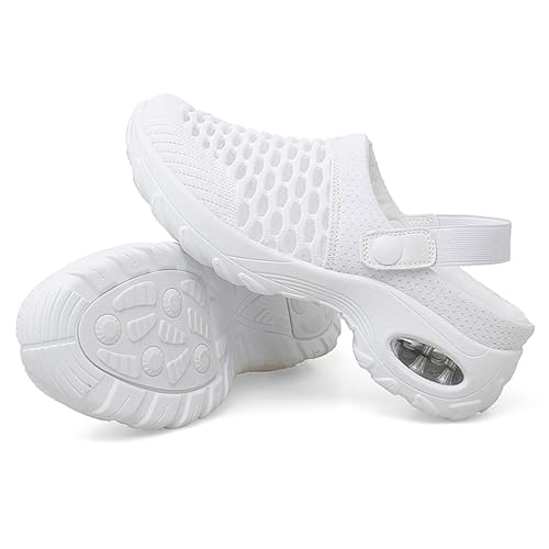 GYCF Orthopädische Schuhe für Damen,Luftpolster Mesh Diabetiker Turnschuhe Mit Luftkissen,Komfort Damen Freizeitschuhe Plateau Schuhe,Weiß,35EU von GYCF