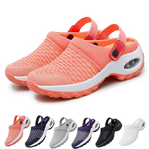 Orthopädische Turnschuhe,Atmungsaktive Orthopädische Slip On Sneaker für Damen mit Leichtem Luftpolster,Wanderschuhe Sandalen mit Fußgewölbestütze,Orange,35EU von GYCF