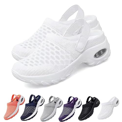 Orthopädische Turnschuhe,Atmungsaktive Orthopädische Slip On Sneaker für Damen mit Leichtem Luftpolster,Wanderschuhe Sandalen mit Fußgewölbestütze,Weiß,39EU von GYCF