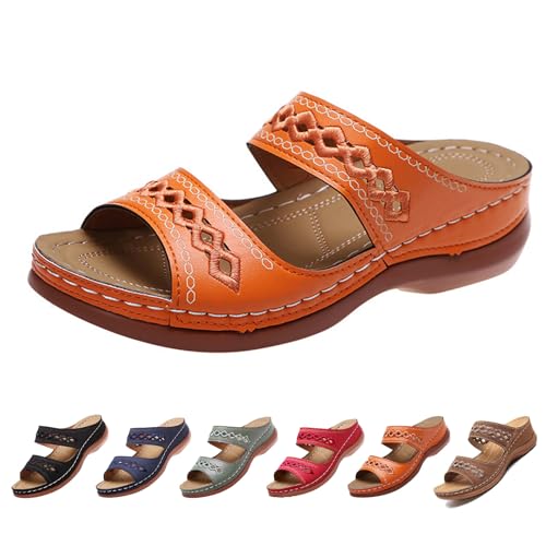 GYCF Sandalen Damen Sommer Comfort Keilabsatz Slippers Orthopädische Schuhe,Comfort Sandaletten,Strandsandalen Sommerschuhe Plattform Plateau Schuhe,Orange,35EU von GYCF