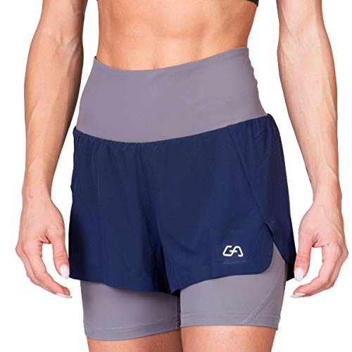 GYM AESTHETICS Frauen 2 in 1 Kurze Laufshorts, Damen Sport Shorts, Outdoor Jogginghose, Leichte schnell trocknende Sporthosen Yoga, Tennis, Fitnessstudio, Training, Fitness Shorts mit Taschen von GYM AESTHETICS