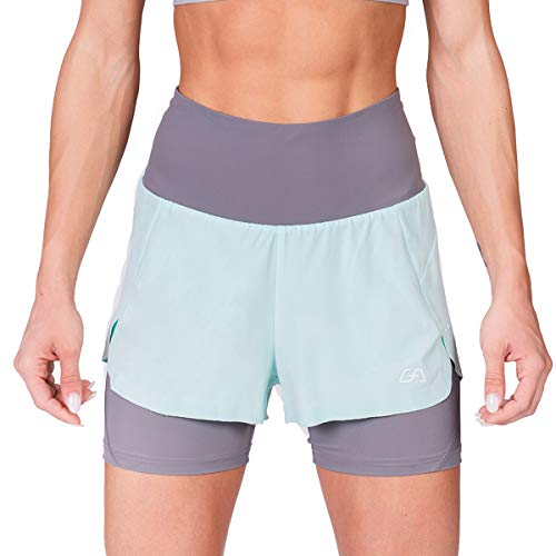 GYM AESTHETICS Frauen 2 in 1 Kurze Laufshorts, Damen Sport Shorts, Outdoor Jogginghose, Leichte schnell trocknende Sporthosen Yoga, Tennis, Fitnessstudio, Training, Fitness Shorts mit Taschen von GYM AESTHETICS