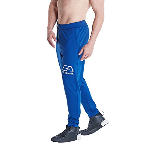 GYM AESTHETICS Herren Jogginghose Sporthose Trainingshose Gerade mit Reißverschluss Taschen einstellbarem Kordelzug, Für Training und andere Sport in Navy Blau von GYM AESTHETICS