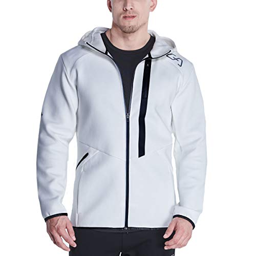 GYM AESTHETICS | Herren OutRun Jacke Softshelljacke Sportjacke Laufjacke mit Reißverschluss Muskelbetontes, Rennen und andere Sport in Weiß (S) von GYM AESTHETICS