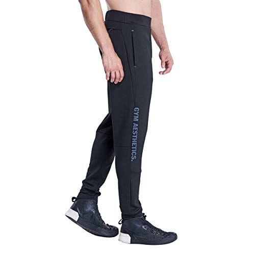 GYM AESTHETICS | Herren Outrun Straight-Fit Jogginghosen Sporthose Freizeithose Slim Fit Wärmeregulierung, Jungen und andere Sport in Schwarz (L) von GYM AESTHETICS