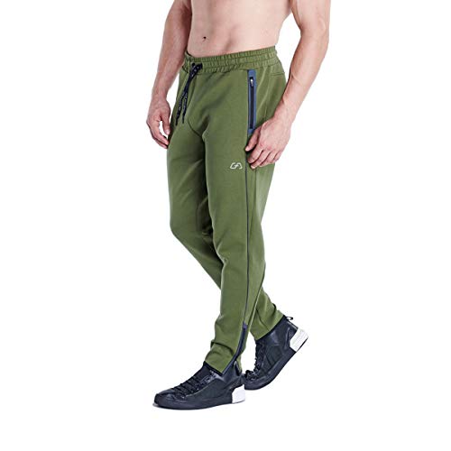 GYM AESTHETICS | Herren Performance Straight-Fit Jogginghosen Slim Fit mit Reflektierende Paspelierung, Jungen und andere Sport in Olive (L) von GYM AESTHETICS