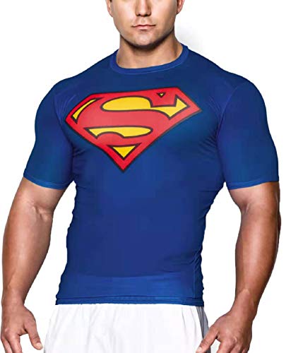 GYM GALA Herren Kurzarm Super Hero Casual und Sport T-Shirt Kompression Shirt, Blau, XL von GYM GALA