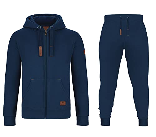 GYMAMBA Bequemer, warmer Herren Jogginganzug Hausanzug Joggingsuit Freizeitanzug mit Lederpatches aus Baumwolle mit Kapuze von GYMAMBA