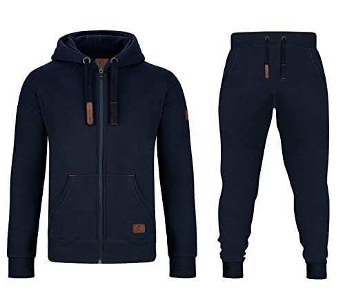 GYMAMBA Bequemer, warmer Herren Jogginganzug Hausanzug Joggingsuit Freizeitanzug mit Lederpatches aus Baumwolle mit Kapuze von GYMAMBA