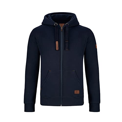 GYMAMBA Warme Sweatjacke Herren mit Lederpatches, Kapuze und durchgängigem Reißverschluss dunkelblau von GYMAMBA