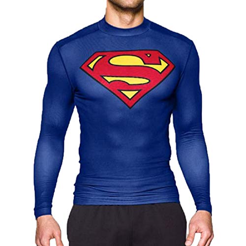 GYMGALA Superhelden-Shirt für Herren, langärmelig, Casual und Sport, 3D-Druck - Blau - Klein von GYM GALA