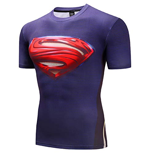 GYMGALA Superman T-Shirt Herren Gym Shirt Sport Kompressionsshirt - blau - Groß von GYM GALA