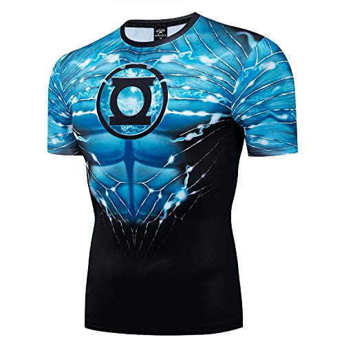 Green Lantern Shirt Running Sport Fitness T-Shirt HD 3D Print Compression Shirt - Blau - Groß von GYM GALA
