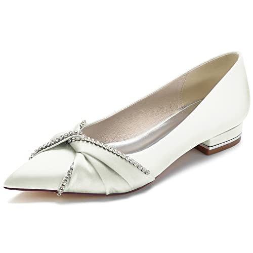 GYYZAYH Ballerinas für Damen Hochzeitsschuhe Spitze Satin Brautkleid Ballerinas Abend Abschlussball Party Pumps,Elfenbein,38 EU von GYYZAYH