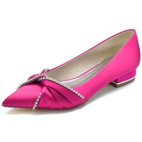 GYYZAYH Ballerinas für Damen Hochzeitsschuhe Spitze Satin Brautkleid Ballerinas Abend Abschlussball Party Pumps,Fuchsia,39 EU von GYYZAYH