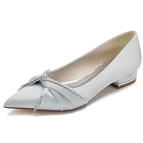 GYYZAYH Ballerinas für Damen Hochzeitsschuhe Spitze Satin Brautkleid Ballerinas Abend Abschlussball Party Pumps,Silber,37 EU von GYYZAYH