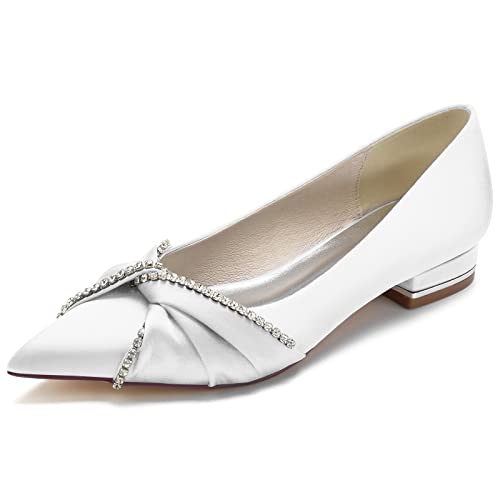 GYYZAYH Ballerinas für Damen Hochzeitsschuhe Spitze Satin Brautkleid Ballerinas Abend Abschlussball Party Pumps,Weiß,36 EU von GYYZAYH