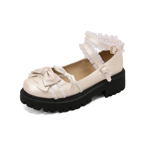 GYYZAYH Damen Knöchelriemen Mary Jane Schuhe Gothic Plateau Kleid Pumps Süße Fliege Lolita Schuhe,Beige,38 EU GYYZAYH Damen Knöchelriemen Mary Jane Schuhe Gothic Plateau Kleid Pumps Süße Fliege Lolita Schuhe,Beige,38 EU von GYYZAYH