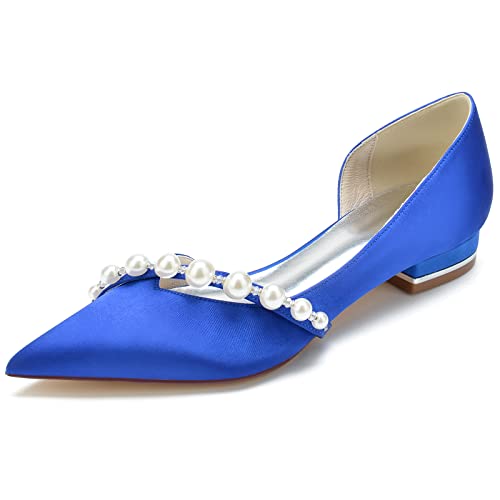 GYYZAYH Damen Satin Brautkleid Flache Schuhe Slip-On Ballerinas Abend Party Kleid Pumps,Blau,36 EU von GYYZAYH