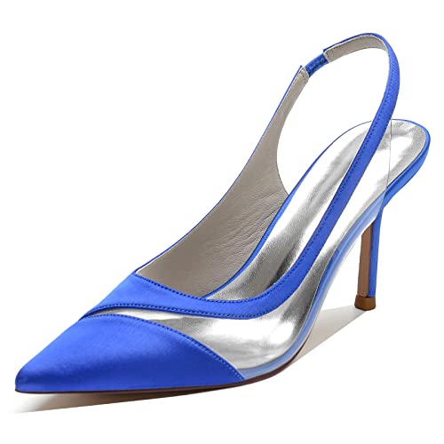 GYYZAYH Frauen Spitze Zehen Slingback Brautschuhe Stiletto High Heels Brautjungfernschuhe Abendparty Kleid Hochzeit Schuhe,Blau,39 EU von GYYZAYH