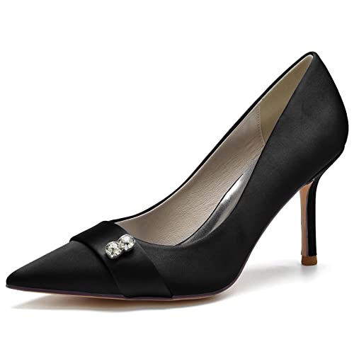 GYYZAYH Geschlossene Zehen High Heels für Damen Kleid mit spitzer Kappe Hochzeitsfeier Pumps Schuhe mit Perlen Slip On Brautschuhe,Schwarz,42 EU von GYYZAYH