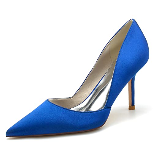 GYYZAYH Slip-On Pumps Klassische Spitze Zehenpartie Stilettos High Heel Elegante Satin Büroschuhe Hochzeit Brautsandalen,Blau,39 EU von GYYZAYH