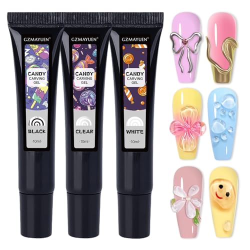 GZMAYUEN 3Pcs 3D Gel Nail Art Skulptur Nail Gel - 10g Transparent Weiß Schwarz Farbe Multifunktionell 5D-Geprägtes Candy-Gel Rhinestone für DIY Nageldesign GZMAYUEN 3Pcs 3D Gel Nail Art Skulptur Nail Gel - 10g Transparent Weiß Schwarz Farbe Multifunktionell 5D-Geprägtes Candy-Gel Rhinestone für DIY Nageldesign von GZMAYUEN