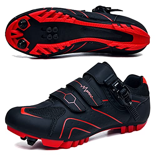 GZQIAWY Radfahren MTB Schuhe Herren Sport Route Cleat Road Dirt Bike Speed ​​Flat Sneaker Racing Damen Fahrrad Mountain SPD Biking Roter schwarzer Berg 46 von GZQIAWY