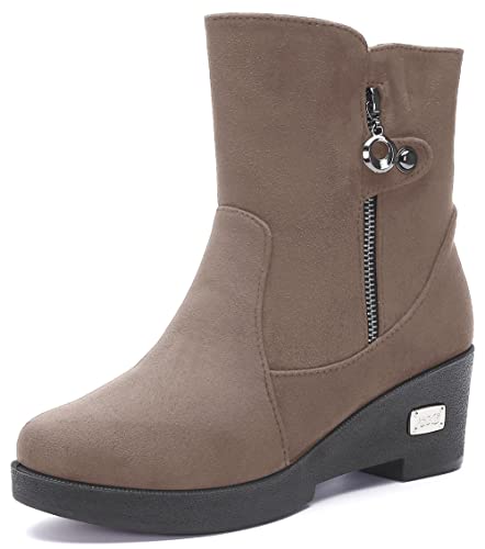 Damen Stiefelette Wärmer Gefüttert Stiefel Winter Stiefeletten Schneestiefe Reißverschluss Elegant Rutschfest Schuhe Khaki EU37=CN38 (240) von Gaatpot