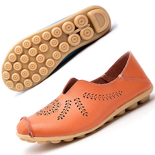 Gaatpot Mokassins Damen Leder Loafers Halbschuhe Barfußschuh Slip on Erbsenschuhe Fahren Flache Schuhe Sommer Bequem Atmungsaktiv Orange EU42.5=CN44 von Gaatpot